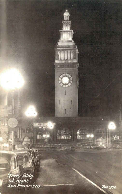 USA Ferry Building At Night San Francisco RPPC 04.96