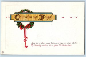 Milo Iowa IA Postcard Christmas Joys Wreath Holly Berries Embossed 1920 Vintage
