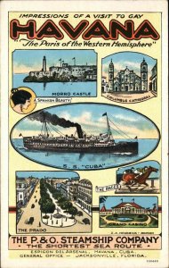 Havana Cuba Multi-View P&O Steamship Company Steamer Vintage Postcard