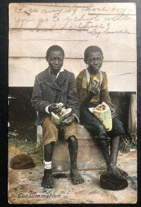 1907 USA Black America Color Picture Postcard Cover Boys Consummation Watermelon