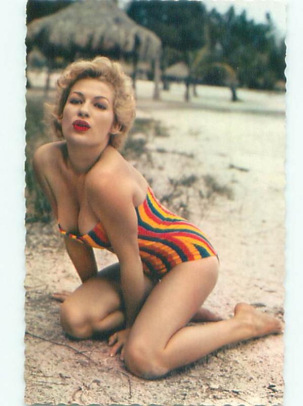 foreign 1960's Risque SEXY BLONDE WOMAN IN REVEALING BATHING SUIT AB7329