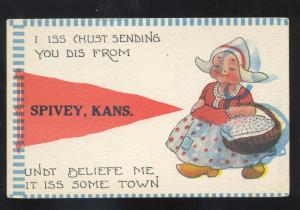 SPIVEY KANSAS DUTCH CHILDREN ORANGE PENNANT ANTIQUE VINTAGE POSTCARD