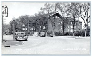 c1940's High School Building Cars Madison South Dakota SD RPPC Photo Postcard