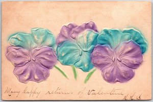 Many Happy Returns Of Valentine Pansies Greetings And Wishes Card Postcard