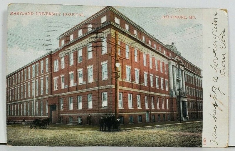 Baltimore Md Maryland University Hospital c1906 udb to Boonsboro Postcard D2