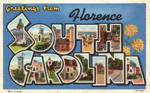 Vintage Postcard 1939 Large Letter Greetings From Florence South Carolina Bldg.