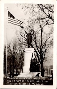 RPPC Monument Francis Scott Key Mt Olivet Cemetery Frederick MD Postcard Q55