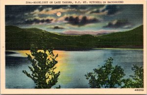 Postcard NC Moonlight on Lake Tahoma - Mt. Mitchell in Background