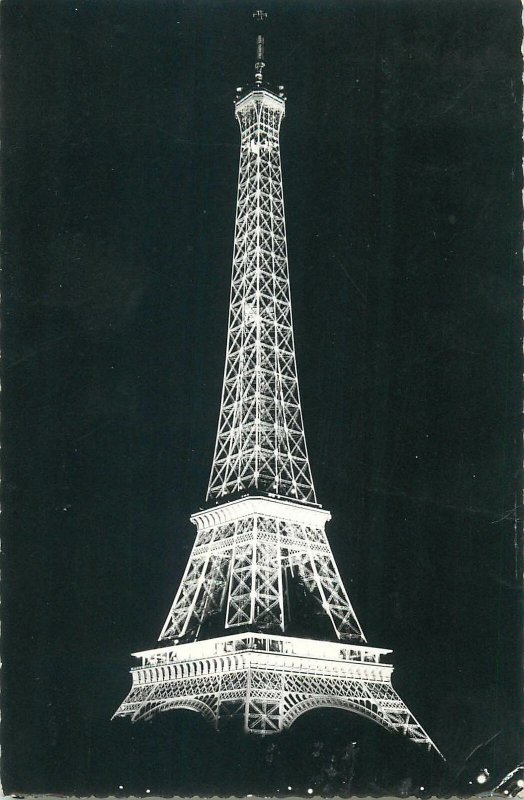 Postcard France Paris night view Eiffel tower