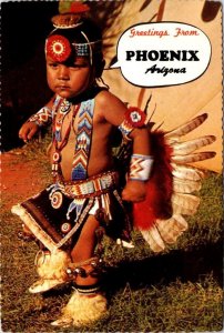 Phoenix AZ Arizona LITTLE NONNIE 2-Year Old Indian Dancer GREETINGS 4X6 Postcard