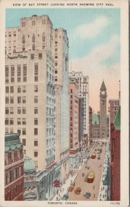 Toronto Ontario Bay Street looking North City Hall c1945 Postcard E98