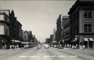 Racine WI Main St. c1940s Real Photo Postcard