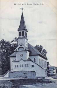 Wharlon New Jersey view from street of St. Johns ME Church vintage pc DD6896