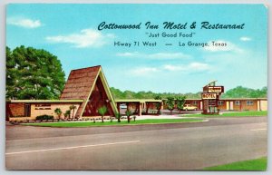 La Grange Texas~Cottonwood Inn A-Frame Motel & Restaurant~Room Phones~1950s PC 