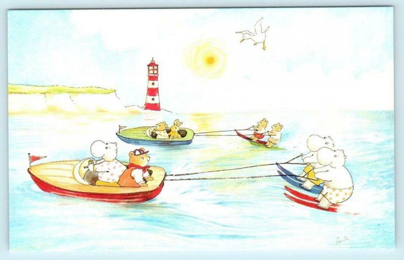 FRANK ENDERSBY Artist Signed WATERSKIING HIPPOS Anthropomorphic Bears Medici