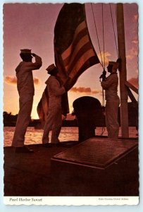 PEARL HARBOR, Hawaii HI ~ SUNSET Flag Lowering Sailors c1970s ~  4x6 Postcard