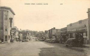 Vintage Postcard Sweden Street Scene Caribou ME Rudy Theatre, Shops Aroostook Co