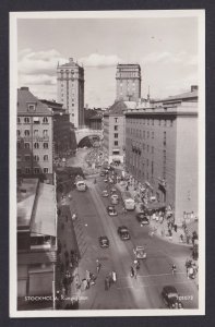 Vintage postcard Stockholm Sweden Kungsgatan Kungstornen street view cars