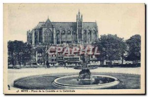 Old Postcard Metz Comedy Square and the Cathedral
