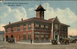 Aberdeen WA City Hall & Fire Department c1910 Postcard