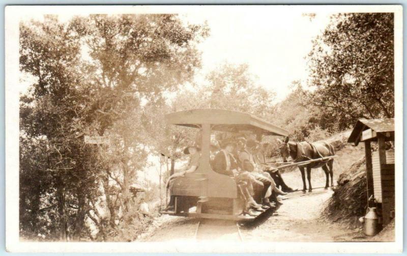 RPPC  MT. LOWE RAILWAY, California  CA   MULE PUSHING TROLLEY 1915 Postcard