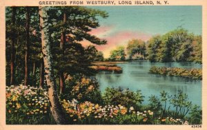 Vintage Postcard 1941 Greetings From Westbury Long Island New York A. Biren Pub.