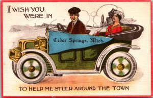 Postcard Pennant Flag Cedar Springs, Michigan Travel Advertising Greetings