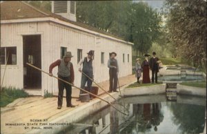 St. Paul MN State Fish Hatchery People Working c1910 Postcard