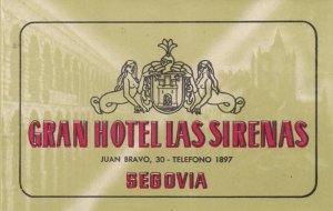 Spain Segovia Gran Hotel Las Sirenas Vintage Luggage Label sk4499