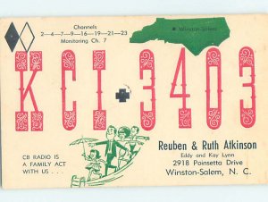 Pre-1980 RADIO CARD - CB HAM OR QSL Winston-Salem North Carolina NC AH2238