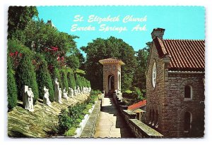 St. Elizabeth Church Eureka Springs AR Continental View Postcard Station Cross