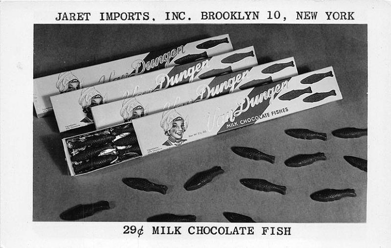 Brooklyn NY Jaret Imports 29¢ Milk Chocolate Fish RPPC Postcard