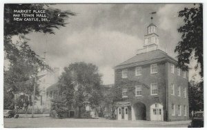 New Castle, Delaware, Vintage Postcard View of Market Place and Town Hall