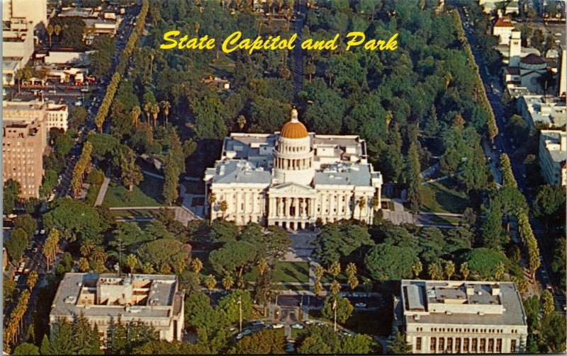 Vtg Sacramento California CA State Capitol and Park Aerial View 1950s Postcard
