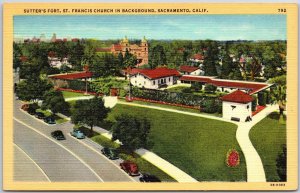 Sacramento California CA, Sutter's Fort, St. Francis Church, Vintage Postcard