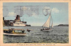 St John New Brunswick Canada Harbor View Boats Vintage Postcard JH230323