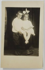 RPPC Sweet Children Frank and Anna with her Big White Bow c1900s Postcard R2