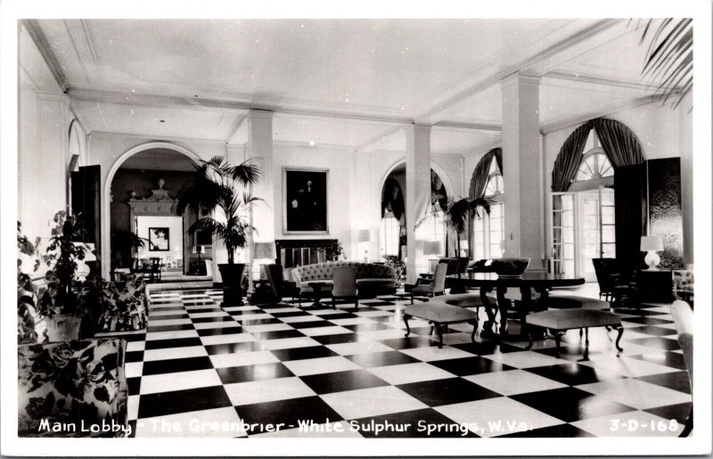 RP Postcard Main Lobby The Greenbrier White Sulphur Springs West Virginia