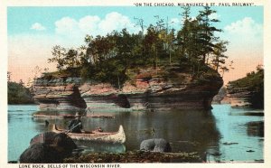 Milwaukee St. Paul Railway Lone Rock Dells River Wis. Vintage Postcard c1920