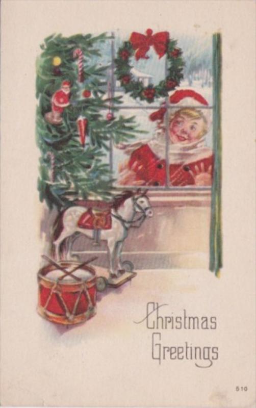 Christmas Christmas Tree With Santa Ornament Toy Drum and Horse 1922