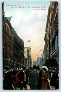1910 Boston Massachusetts Postcard Washington St. Height Shopping Hour Building