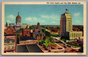 Postcard Atlanta GA c1935 State Capitol And City Hall