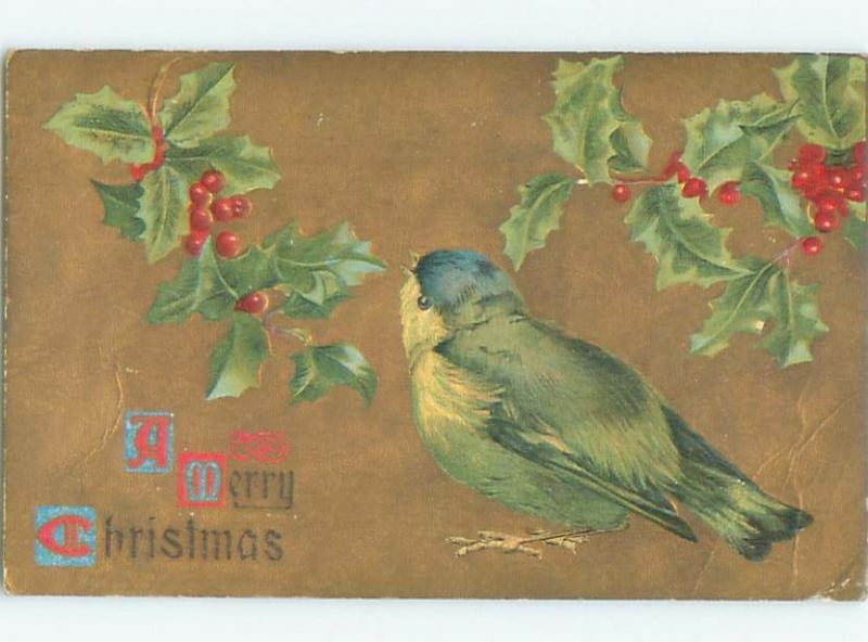 Pre-Linen Christmas BEAUTIFUL LARGE BLUEBIRD BIRD WITH HOLLY AB5131