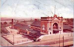 Postcard NE Train Depot - Union Station, Omaha - horse carriage