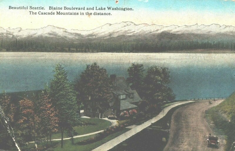 USA Beautiful Seattle Blaine Boulevard Lake Washington Vintage Postard 03.66