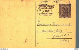 India Postal Stationery Ashoka 6ps to Balotra