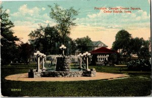 Fountain at George Greene Square, Cedar Rapids IA c1916 Vintage Postcard F39