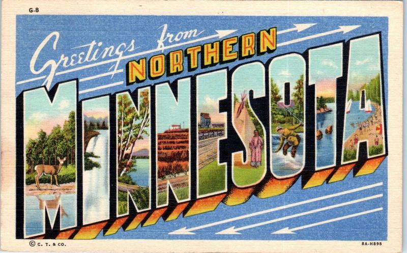 NORTHERN MINNESOTA    LARGE LETTER LINEN   1948    Postcard