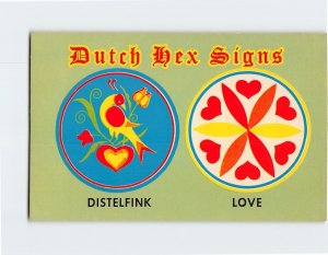 Postcard Distelfink & Love, Dutch Hex Signs, Pennsylvania