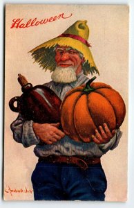 Halloween Postcard Farmer Moonshine Jug Valentine & Sons Signed Bernhard Wall